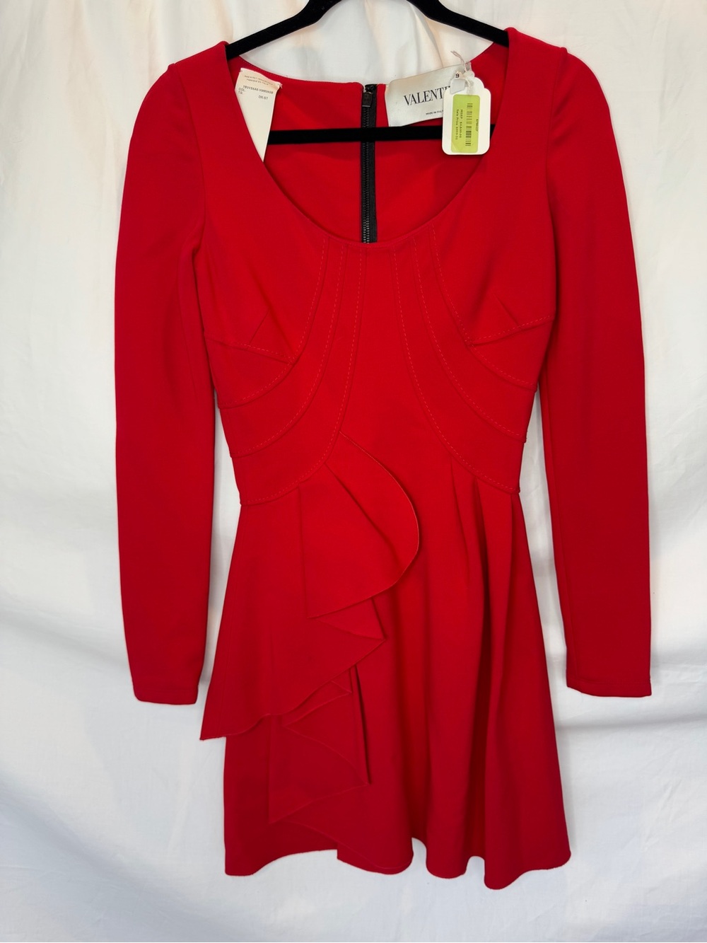 Valentino NWT Red Long-Sleeve Ruffle Fit & Flare Dress